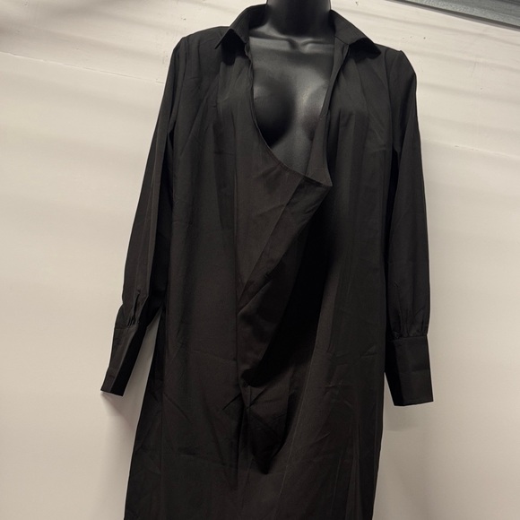 Black Long-Sleeve Draped Front Oversized Couture Dress. Size M -19” P2P no brand - Picture 1 of 3